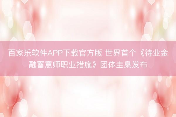 百家乐软件APP下载官方版 世界首个《待业金融蓄意师职业措施》团体圭臬发布